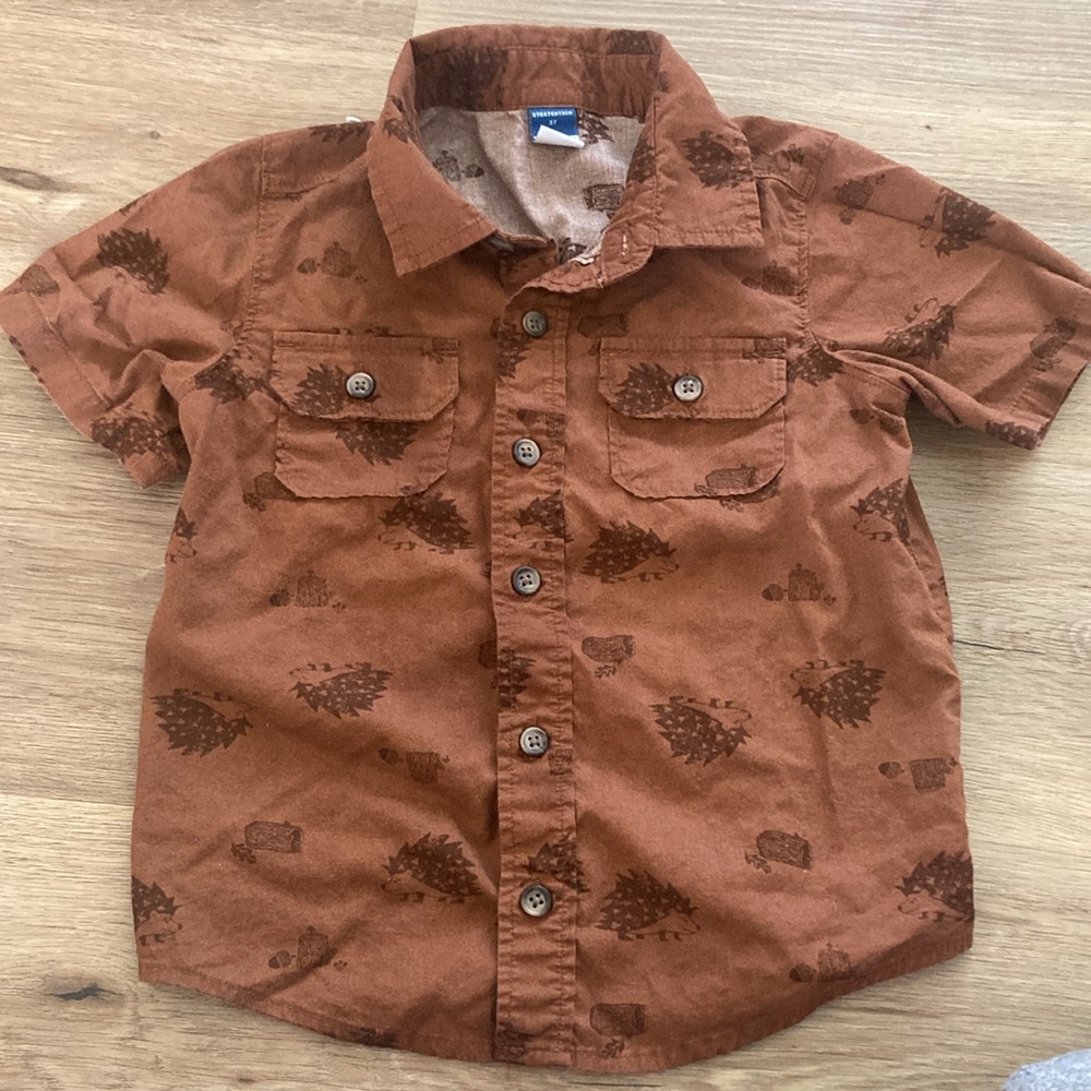 3T Brown Hedgehog Boys Short Sleeve Button Down Shirt Old Navy